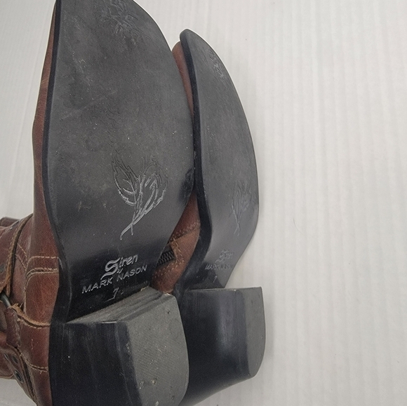 Mark Nason Leather Siren Boots  Sz 7 Harness Distressed Squared Toe Brown - Picture 12 of 12